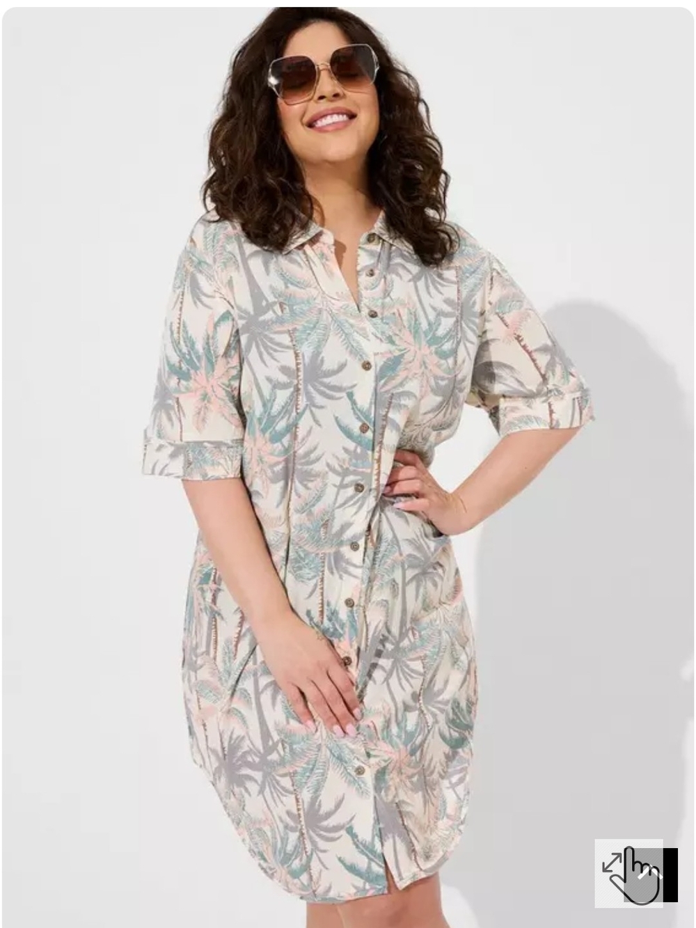 Torrid Tropical Print Button-Up Swim Coverup in Cream, Green & Pink